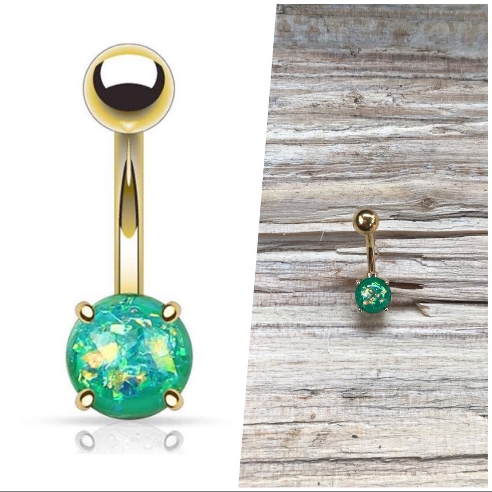Green Opal Gold Belly Button Ring